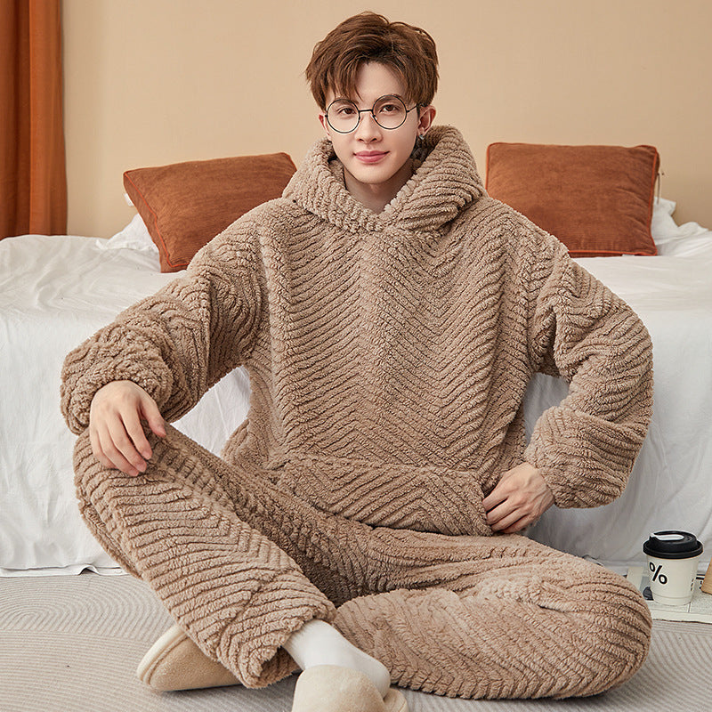 Men's Flannel Can Be Worn Outside Casual Homewear Coral Fleece Suit