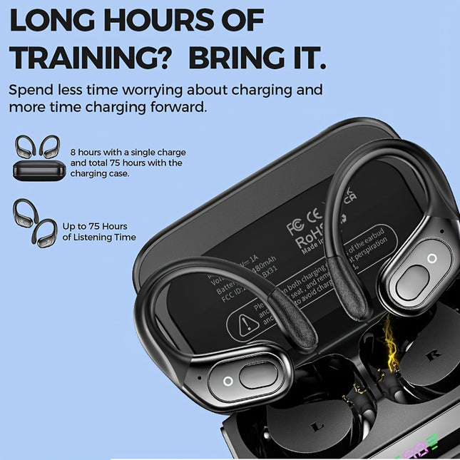 Wireless Sports Earbuds LED Display Deep Bass 75H Playback