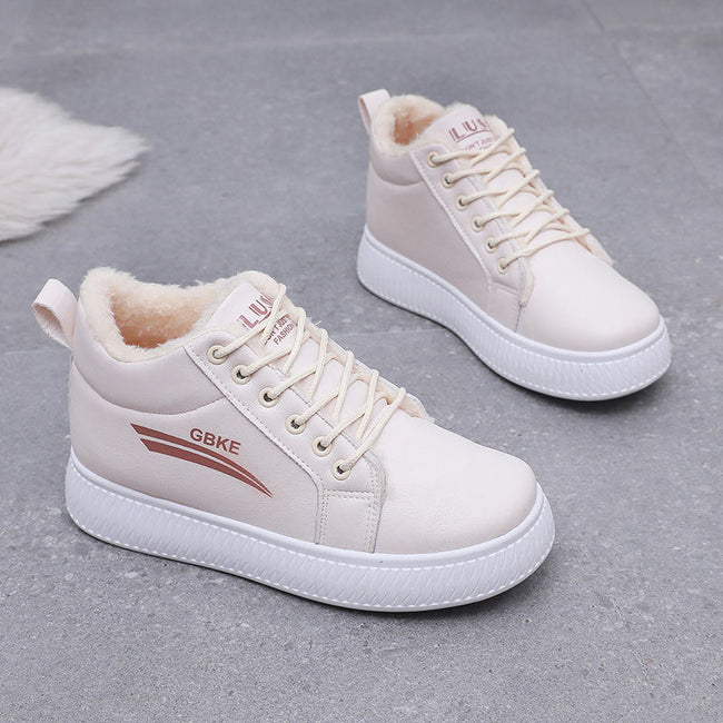 Warm Slugged Bottom Leather Surface Trendy High Top Cotton Boots Main Image