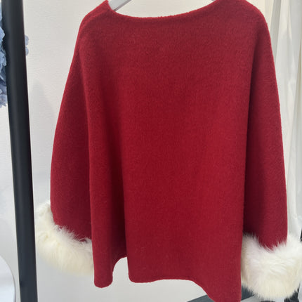 Women's Chic Vintage Coat Wool Outerwear Fox Fur Trim