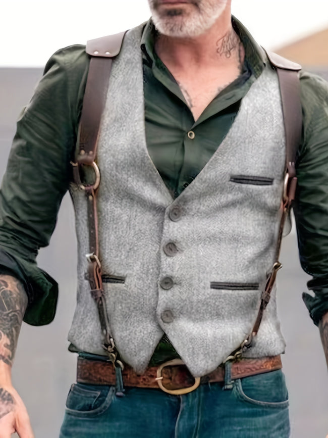 A Simple And Casual British Style Vest In Contrasting Colors For Men Without Straps Hover Image