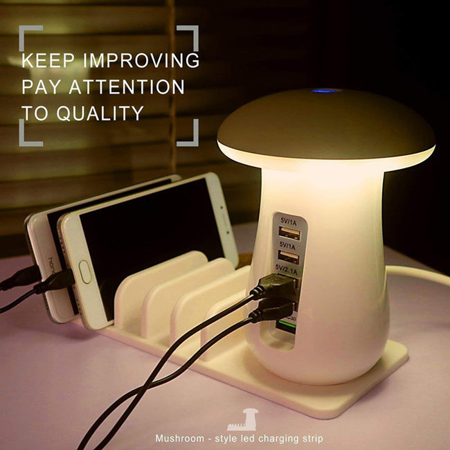 2 In 1 Multifunction Mushroom Lamp LED Lamp Holder USB Charger Home Office Supplies Hover Image