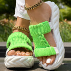Platform Sandals Summer Braided Knit Hollow Open Toe Slipper Sandals - Anklet Not Included