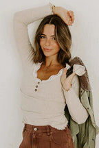 Lace Stitching Lace Collar Slim-fit Long Sleeve Women