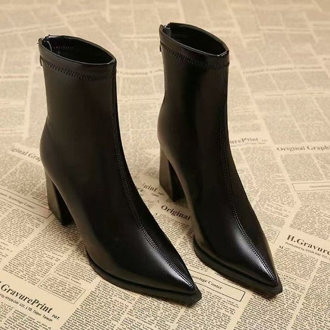 Women's New Casual Simple Graceful High Heel Martin Boots Main Image