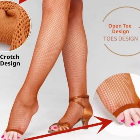 Latin Dance Caramel Open-toed Fishnet Stockings Hover Image