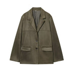 Women's Solid Color Suede Effect Suit Jacket Shorts