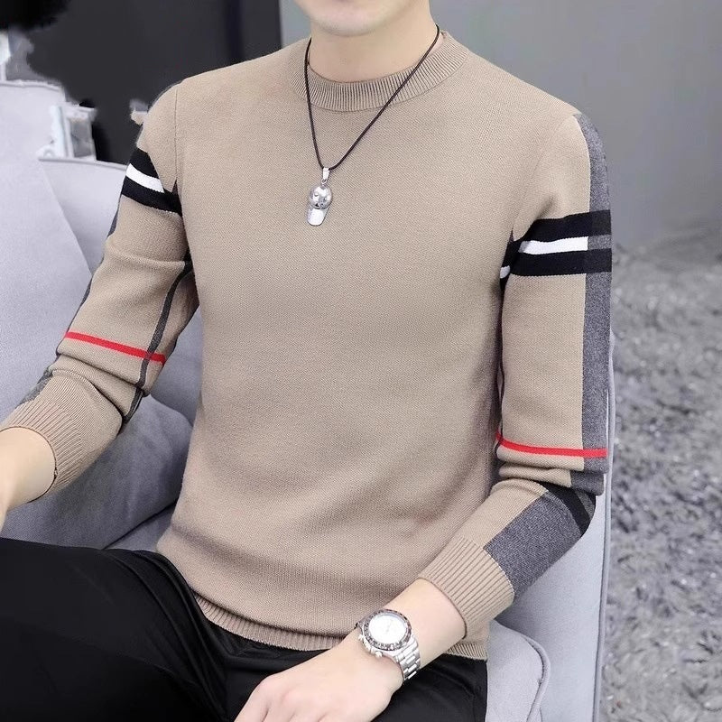 Slim-fit Contrast Colors Round Neck Base Knitwear Men's Sweater