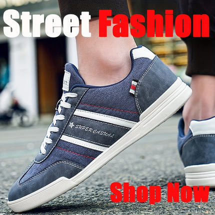 Men's Classic Canvas And PU Lace Up Low Top Casual Shoes
