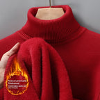 Men's Versatile Knitted Turtleneck Solid Color With Fur Sweater