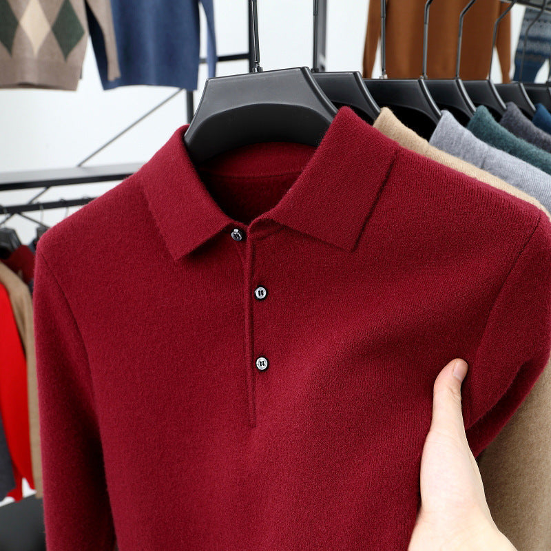 Men's Turn-over Collar Polo Shirt Knitwear Fashion Long Sleeve Bottoming Shirt