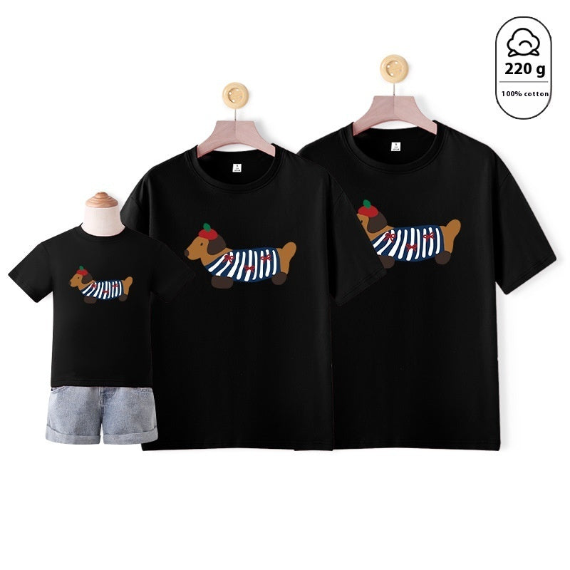 Dog Western Style Mother-daughter Matching Outfit Cotton Short Sleeve Contrast Color Korean Style