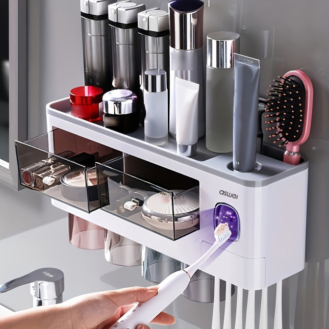 Wall Mounted Toothbrush Holder With Toothpaste Dispenser