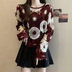 Hollow Crocheted Round Neck Long Sleeve Knitted Sweater