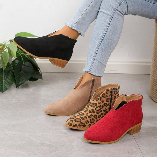 V Cut Chelsea Women's Chunky Heel Pointed Ankle Boots Hover Image