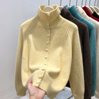 Women's Turtleneck Single-breasted Cardigan Loose And Lazy Style Knitted Sweater