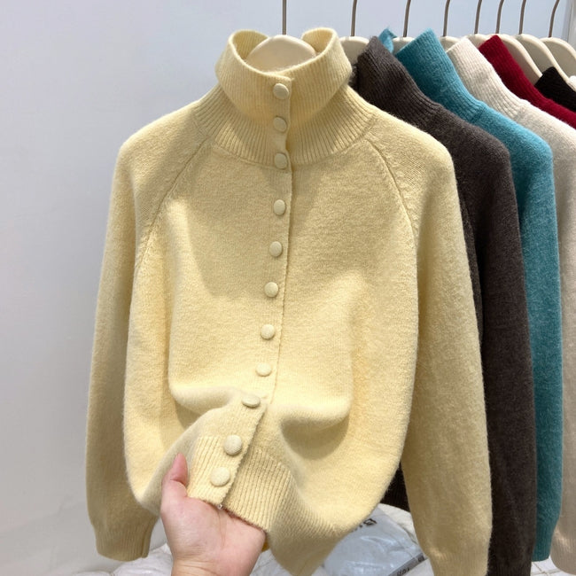 Women's Turtleneck Single-breasted Cardigan Loose And Lazy Style Knitted Sweater Main Image