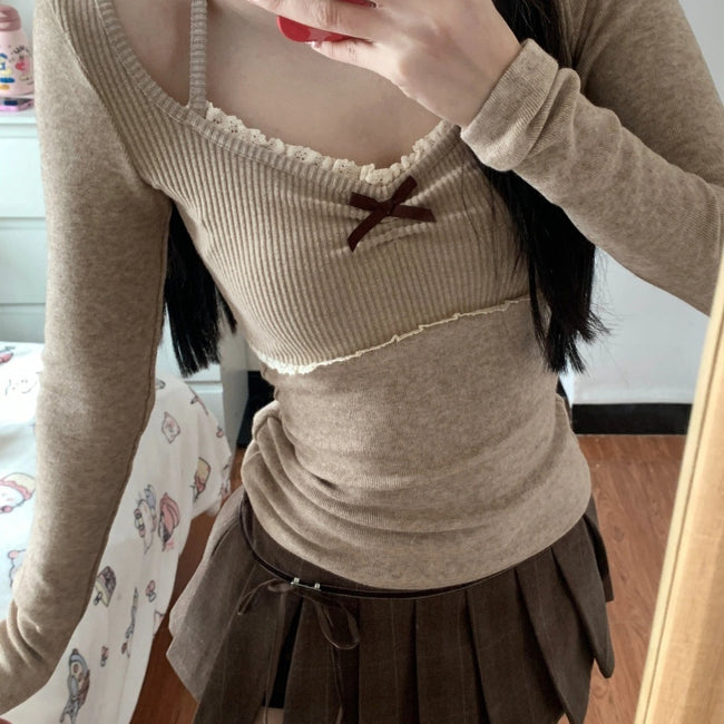 Halter Lace V-neck Sweater Women's Spring Hover Image