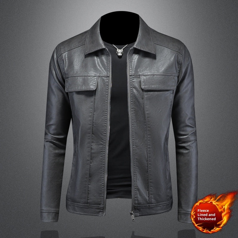 Men's Lapel Biker's Leather Jacket Slim Fit