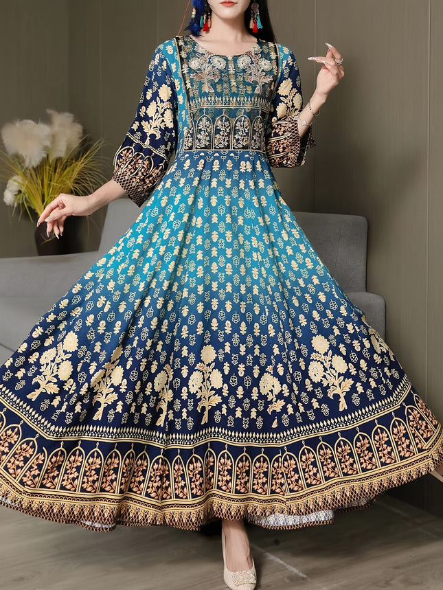 Bohemian Embroidered Maxi Dress Middle Eastern Vintage