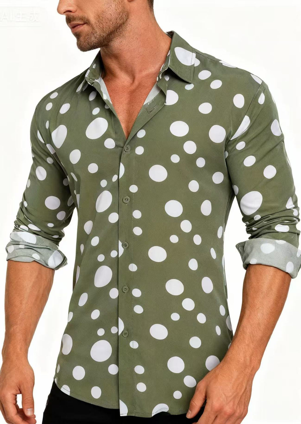 A Casual And Versatile Long-sleeved Shirt With Polka Dot Prints For Teenagers And Men