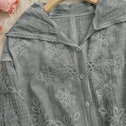 Long Sleeve Hooded Embroidered Jacket Comfortable Fit