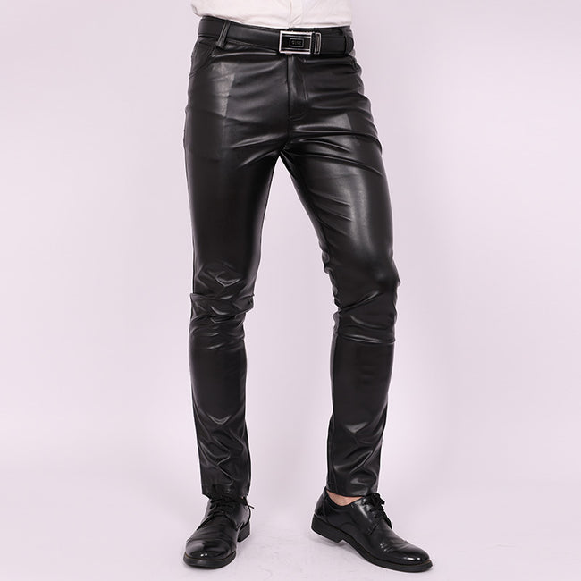 Men's Skinny Pants Tight Elastic Trend Motorcycle Male Nightclub Leather Pants Main Image