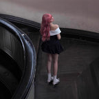 Off-shoulder Bow Lace-up Waist Trimming Short-sleeved Dress