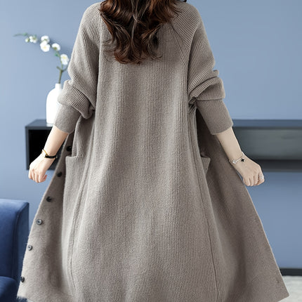 Women's Elegant Long Coat With Front Button Closure Pockets