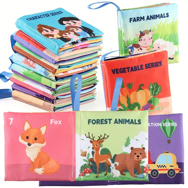 8 Book Fabric Set For Kids Wildlife Ocean Fruit Veg Poultry