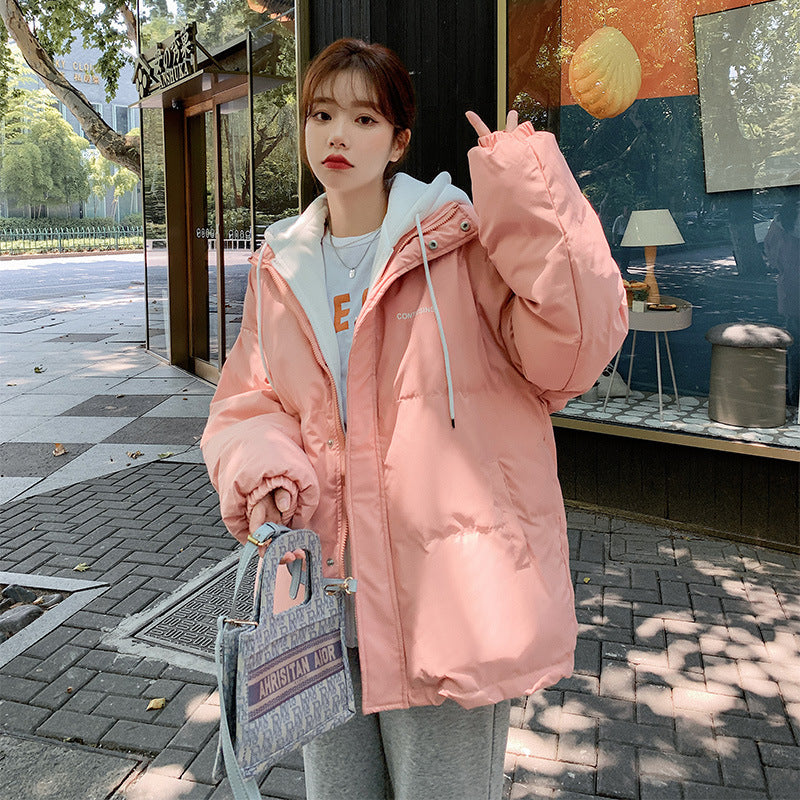 Korean Style False Two-piece Loose Hooded Coat