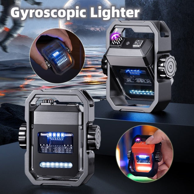 New Pulse Lighter Double Arc Outdoor Windproof Type-C Charging Electric Lighter Mechanical Alloy Rotary Gyroscope Decompression Tool Hover Image