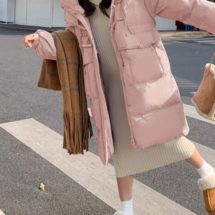 Womens Elegant Loose Fit Midi Puffer Coat Hooded Duck Down