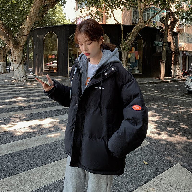 Korean Style False Two-piece Loose Hooded Coat