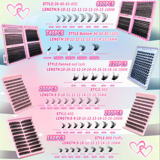 Lashes Clusters Kit 6 Style Mixed Natural Look Extensions