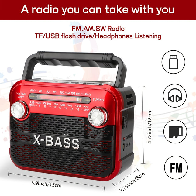 Xbass Portable FM Radio With Flashlight 800mAh Battery