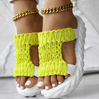 Platform Sandals Summer Braided Knit Hollow Open Toe Slipper Sandals - Anklet Not Included