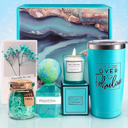 Teal Spa Gift Set for Women Insulated Mug Candle Bath Bomb
