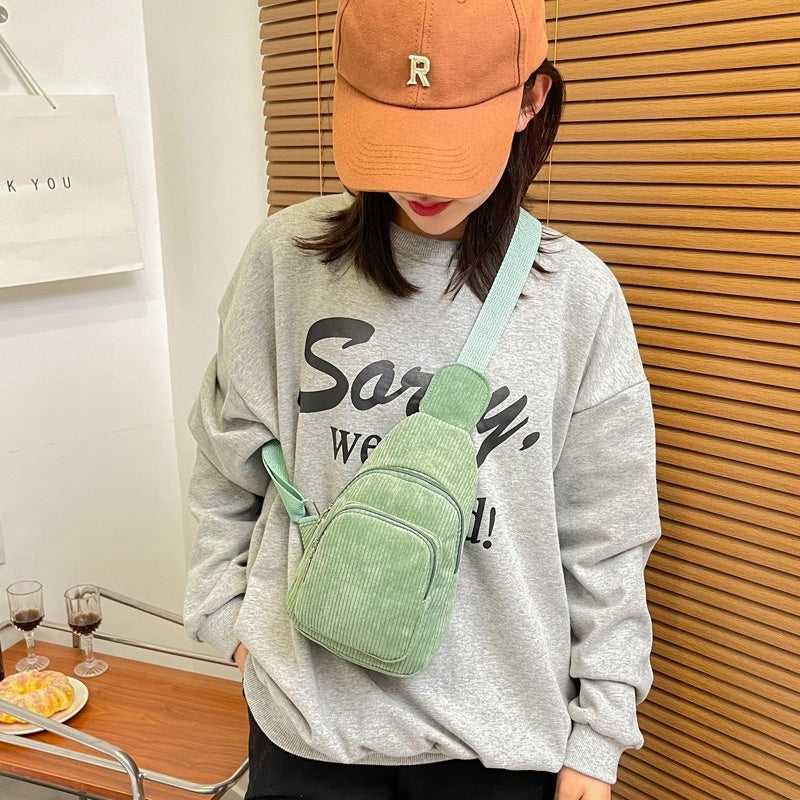Flannel Corduroy Casual Simple Large Capacity Cross-body Shoulder Chest Bag