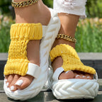 Platform Sandals Summer Braided Knit Hollow Open Toe Slipper Sandals - Anklet Not Included