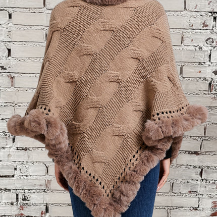 Women Elegant Crochet Pullover Sweater With Faux Fur Lining