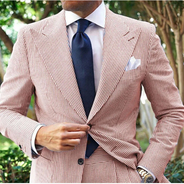 Men's Seersucker Striped Suit Two-piece Suit Main Image
