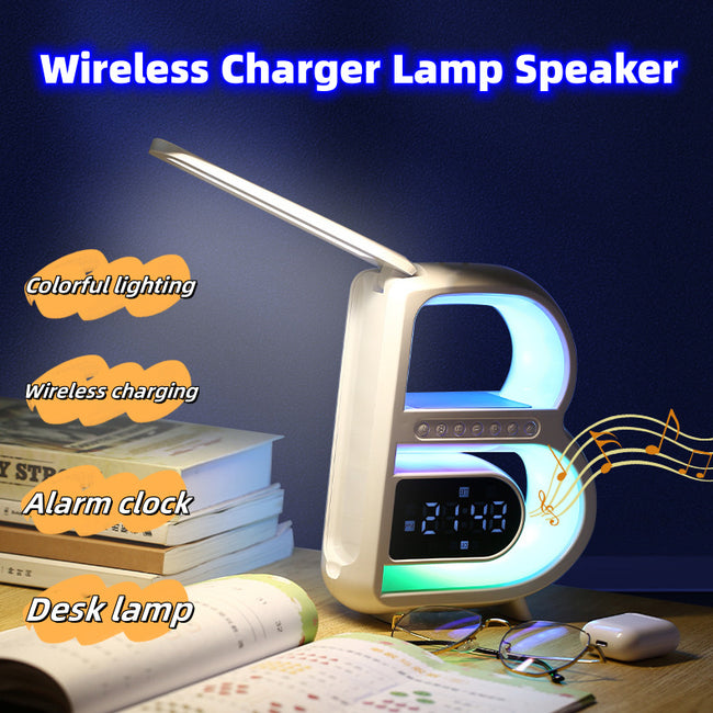 2024 New B-Shaped Blutooth Speaker Multifunctional Smart Music Rhythm Lighting Phone Wireless Charger TF Card AUX Input Standard Mode Hover Image