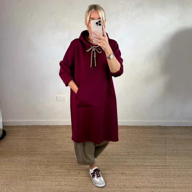 Women's Loose Oversized Knit Solid Color Hooded Maxi Dress Hover Image