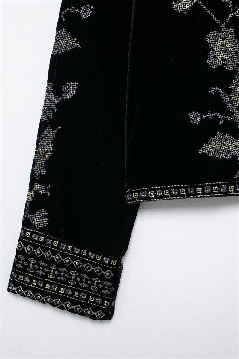 Women's Casual Embroidered Velvet Jacket