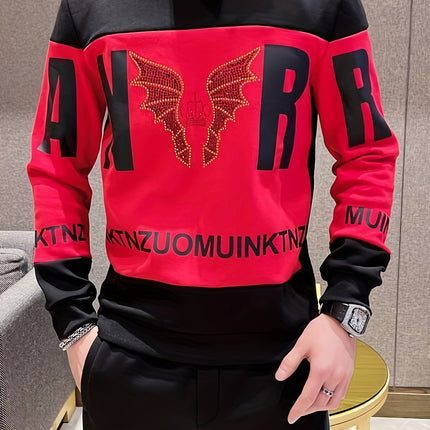 Mens Retro Crew Neck Sweatshirt Gradient Letter Print