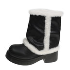 Women's Winter Faux Fur Lined Short Boots, Fashion Thick Bottom Ankle Booties With Warm Plush Trim For Casual Daily Wear