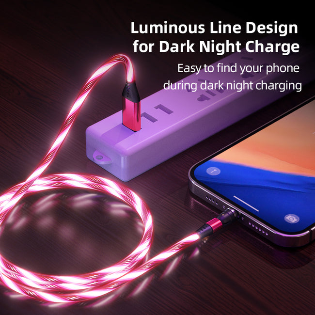 540 Rotate Luminous Magnetic Cable 3A Fast Charging Mobile Phone Charge Cable For LED Micro USB Type C For I Phone Cable Main Image