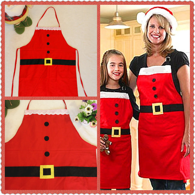 Red Merry Christmas Apron Christmas Apron For Women Girls Cake Kitchen Cook Apron For Mother's New Year Gift Unisex Hover Image