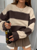 Idle Style Striped Contrast Color Autumn Round Neck Pullover Dinified Sweater